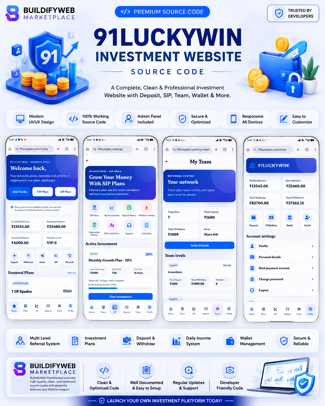 91 luckywin  investment website complete source code